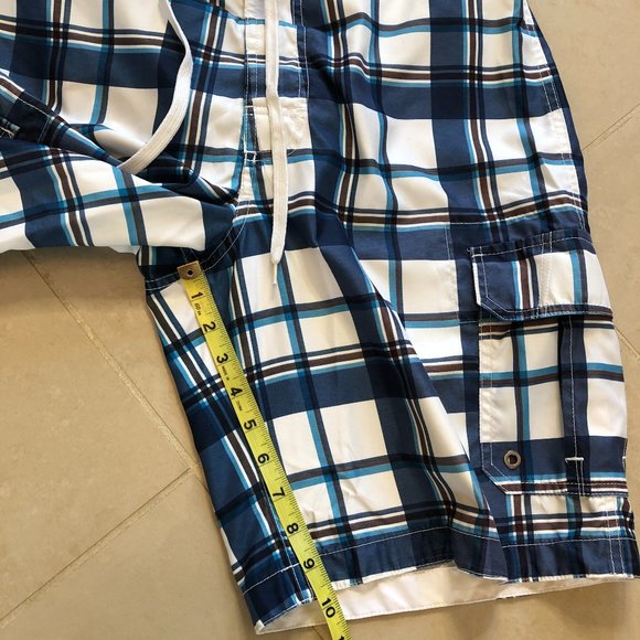 Merona Coastal Blue & White Plaid Swim Trunks Beachy Preppy Vacation - Picture 7 of 11